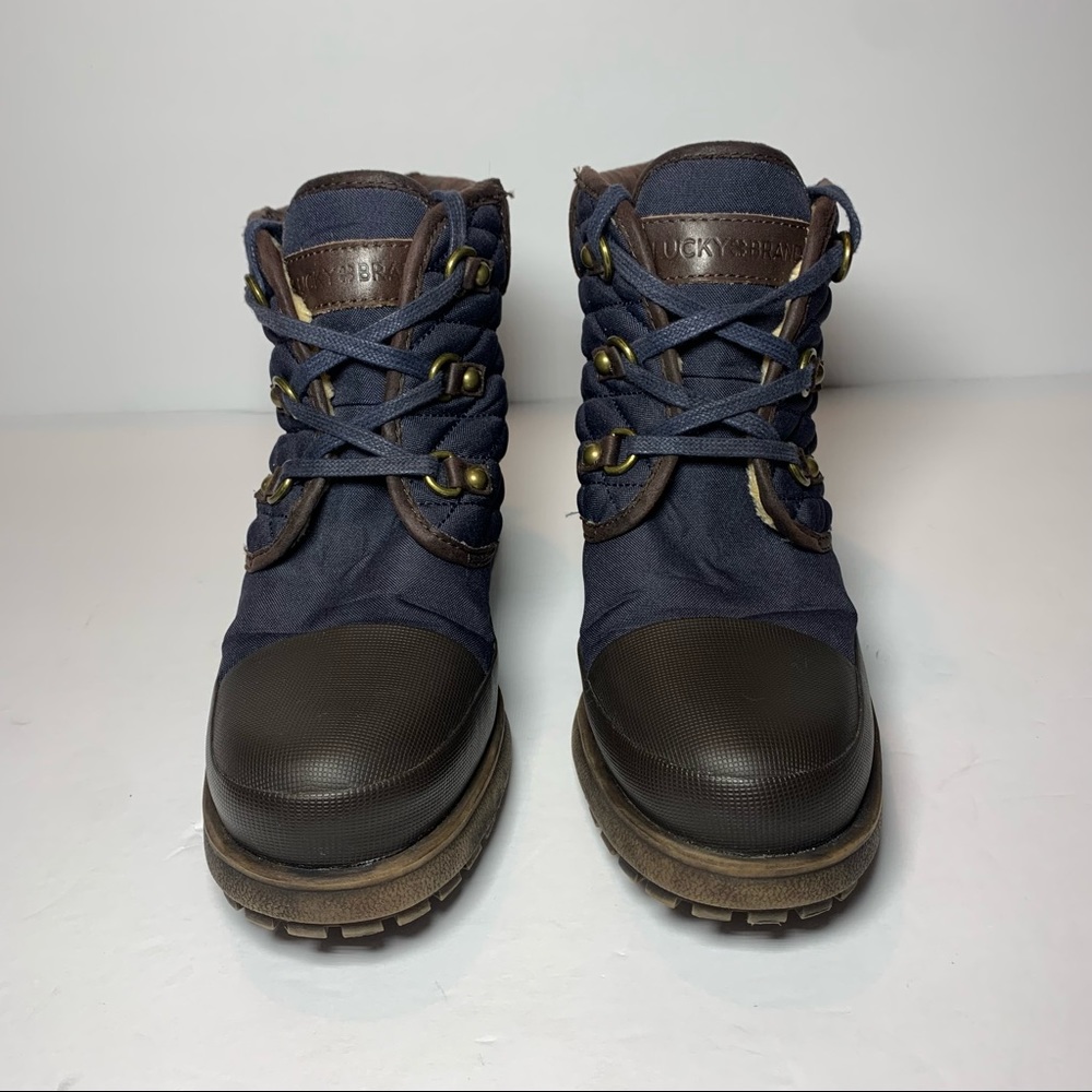 Lucky Brand Blue and Brown Akonn Quilted Ankle Boots size 8M